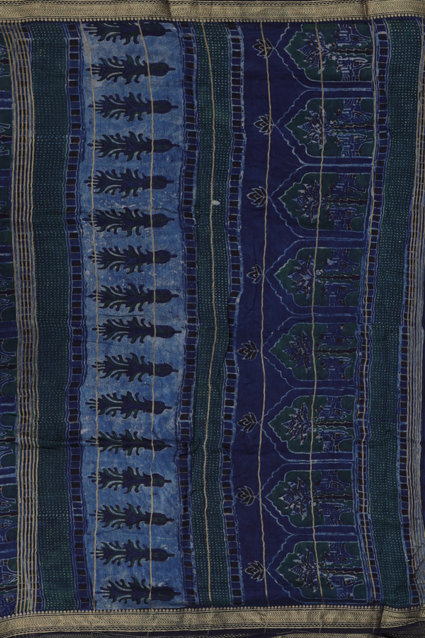 Chanderi Silk Cotton Saree In Black With Fish Design