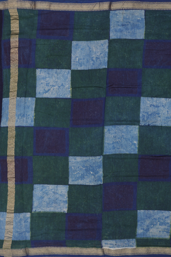 Chanderi Silk Cotton Saree In Green With Leaf Design