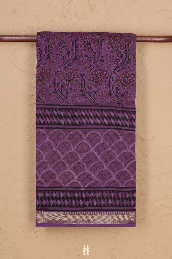 Chanderi Silk Cotton Saree In Purple With Printed Design