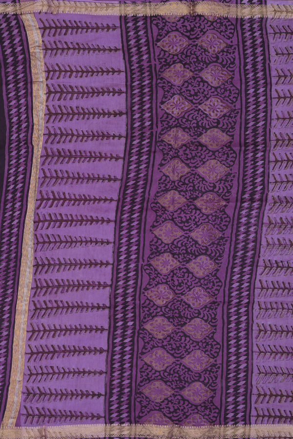 Chanderi Silk Cotton Saree In Purple With Printed Design