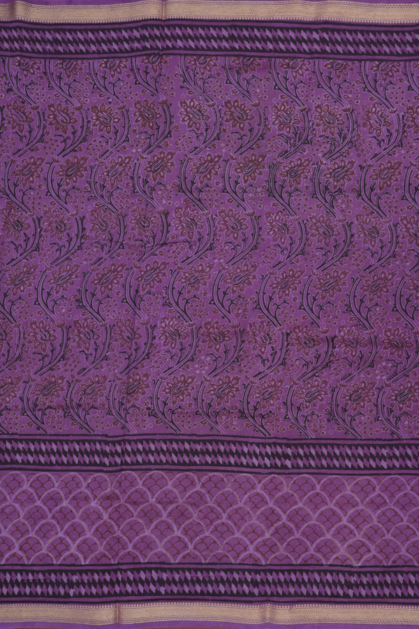 Chanderi Silk Cotton Saree In Purple With Printed Design