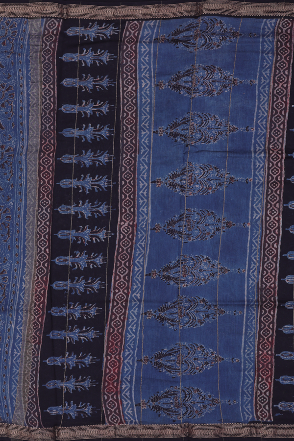 Chanderi Silk Cotton Saree In Dark Brown With Floral Design
