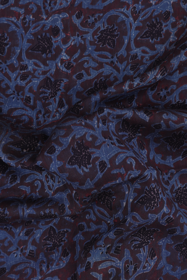 Chanderi Silk Cotton Saree In Dark Brown With Floral Design