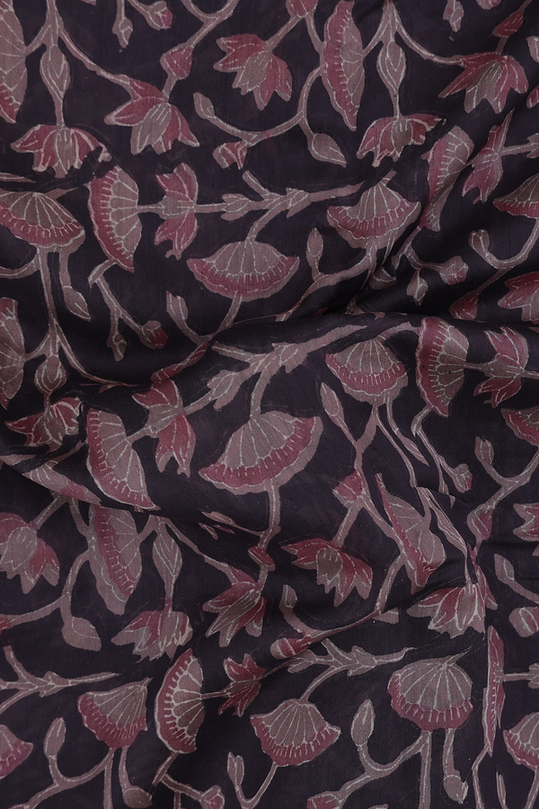 Chanderi Silk Cotton Saree In Black With Floral Design