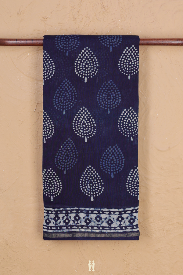Chanderi Cotton Saree In Oxford Blue With Printed Design