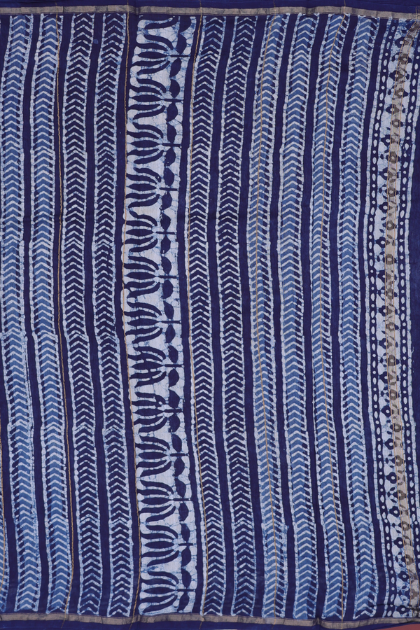 Chanderi Cotton Saree In Oxford Blue With Printed Design