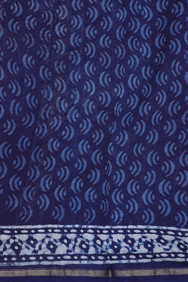 Chanderi Cotton Saree In Oxford Blue With Printed Design