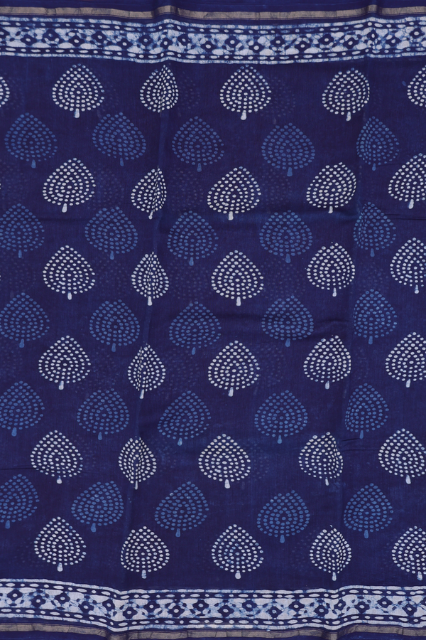 Chanderi Cotton Saree In Oxford Blue With Printed Design