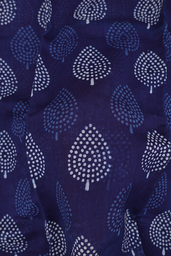 Chanderi Cotton Saree In Oxford Blue With Printed Design