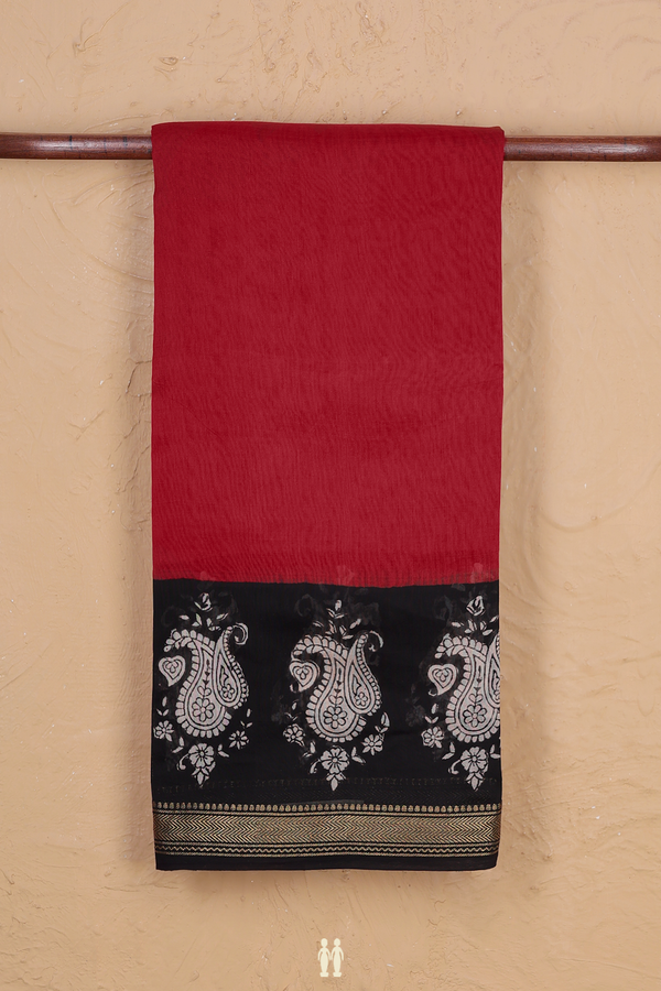Chanderi Cotton Saree In Rust Red With Contrast Border