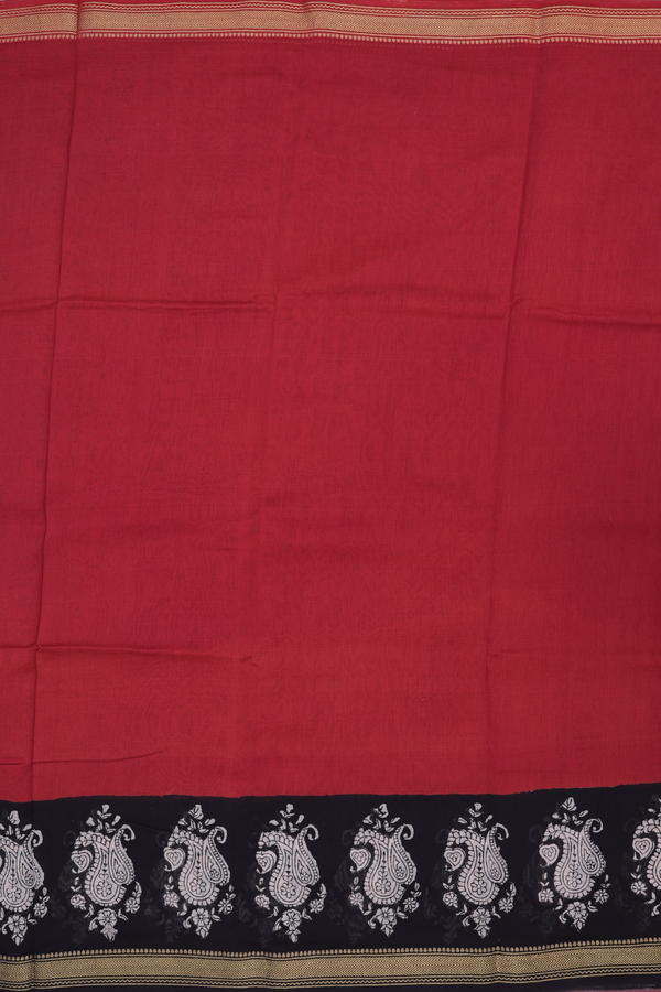Chanderi Cotton Saree In Rust Red With Contrast Border