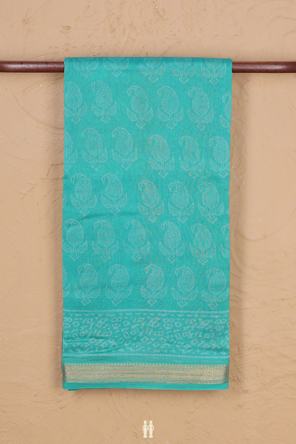 Chanderi Cotton Saree In Tiffany Blue With Paisley Design