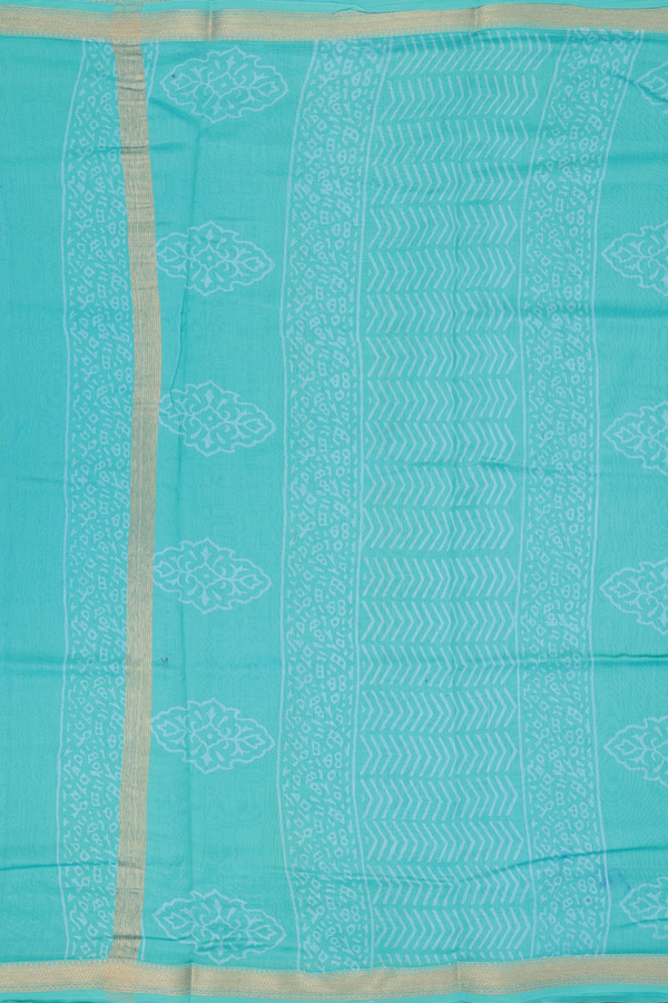 Chanderi Cotton Saree In Tiffany Blue With Paisley Design
