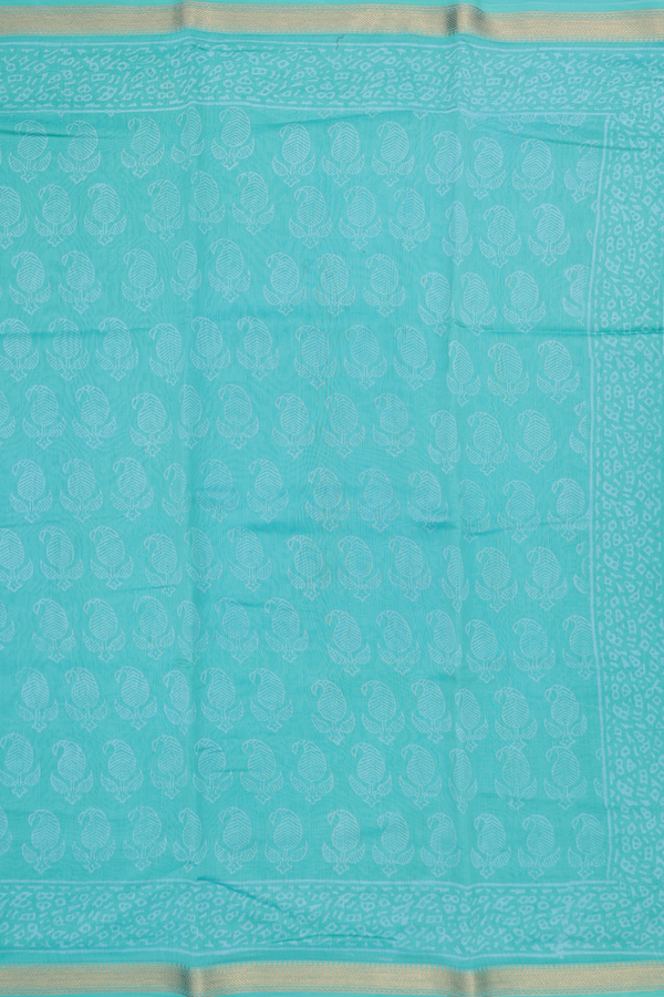 Chanderi Cotton Saree In Tiffany Blue With Paisley Design
