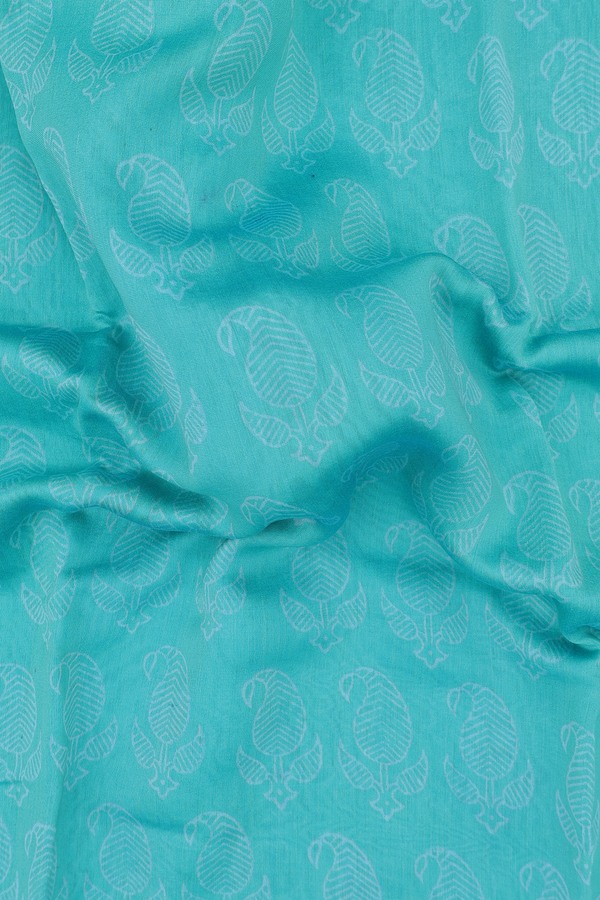 Chanderi Cotton Saree In Tiffany Blue With Paisley Design