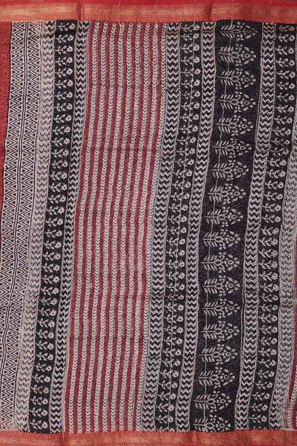 Chanderi Cotton Saree In Rust Brown With Floral Buttas