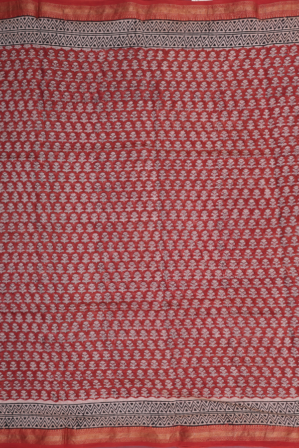 Chanderi Cotton Saree In Rust Brown With Floral Buttas