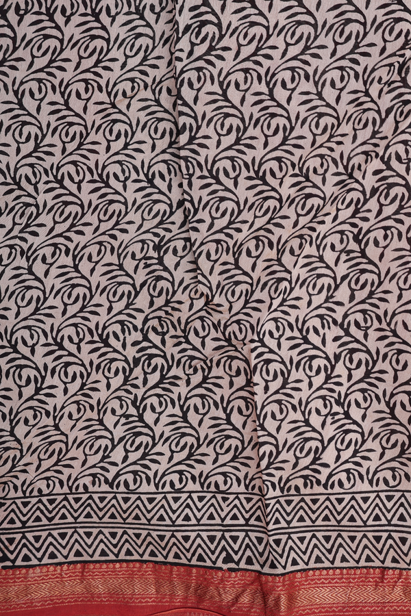 Chanderi Cotton Saree In Black With Floral Buttas