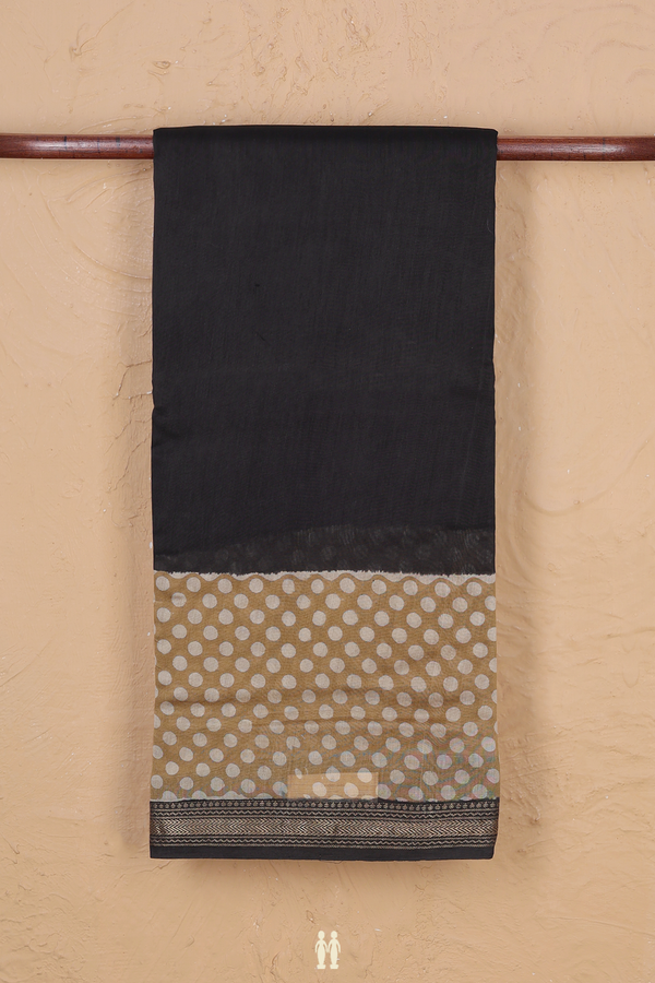 Chanderi Cotton Saree In Black With Contrast Border