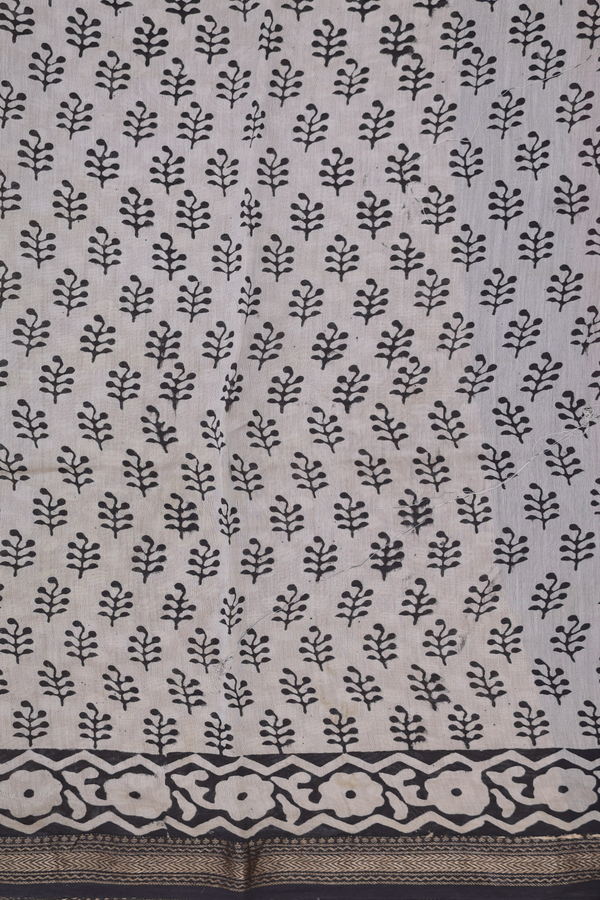 Chanderi Cotton Saree In Black With Contrast Border