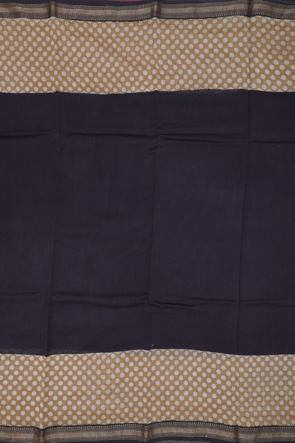 Chanderi Cotton Saree In Black With Contrast Border