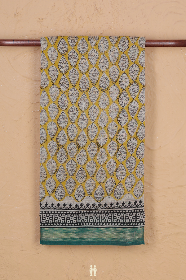 Chanderi Silk Cotton Saree In Yellow With Printed Design
