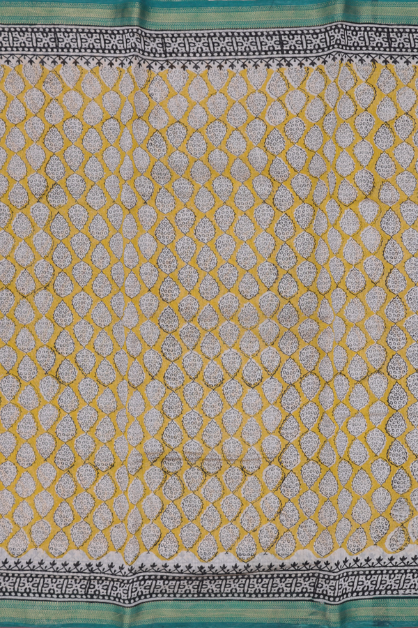 Chanderi Silk Cotton Saree In Yellow With Printed Design