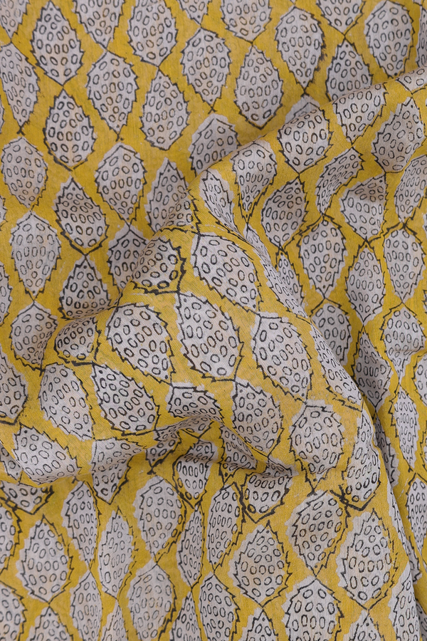 Chanderi Silk Cotton Saree In Yellow With Printed Design
