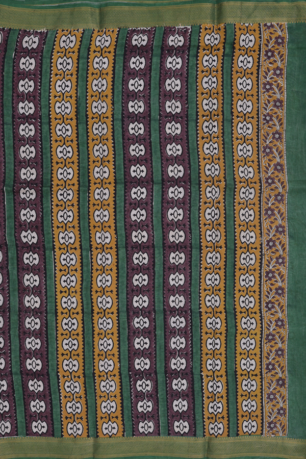 Chanderi Cotton Saree In Leaf Green With Paisley Design