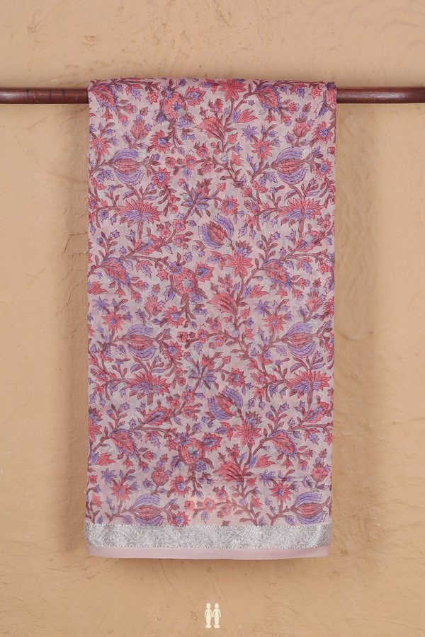 Chanderi Cotton Saree In Blush Pink With Floral Design