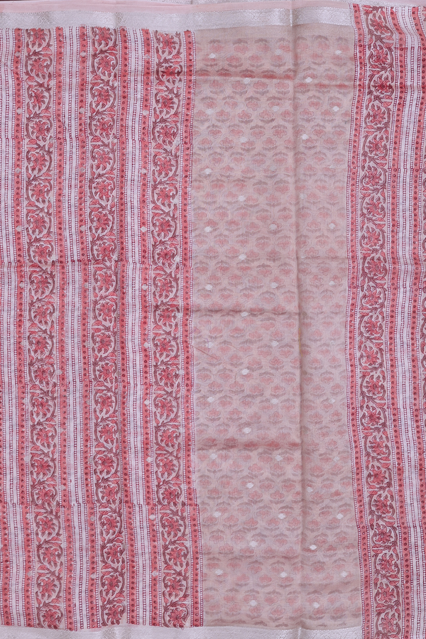 Chanderi Cotton Saree In Blush Pink With Floral Design