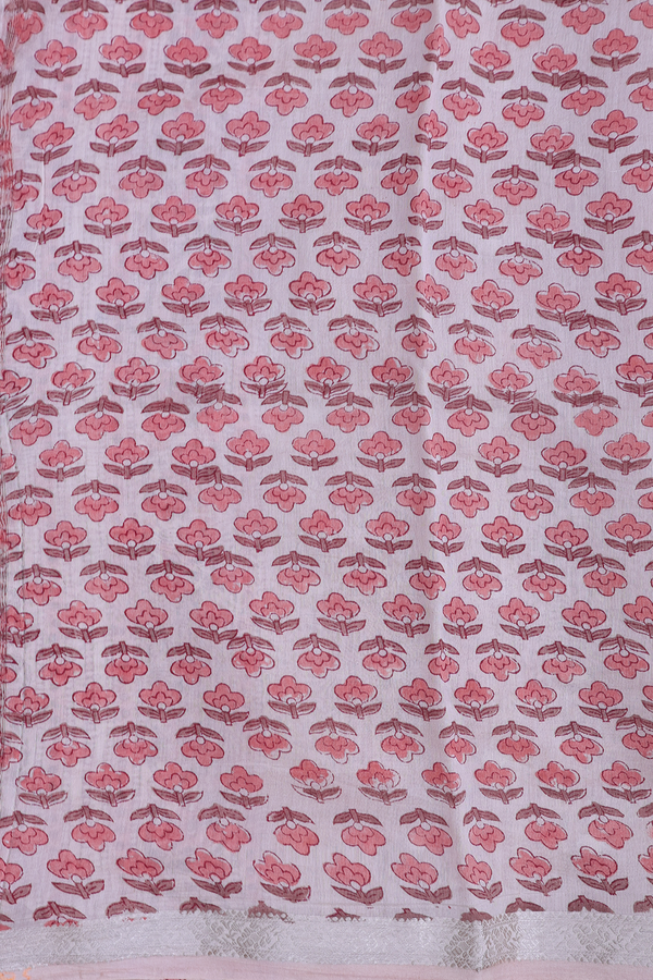 Chanderi Cotton Saree In Blush Pink With Floral Design