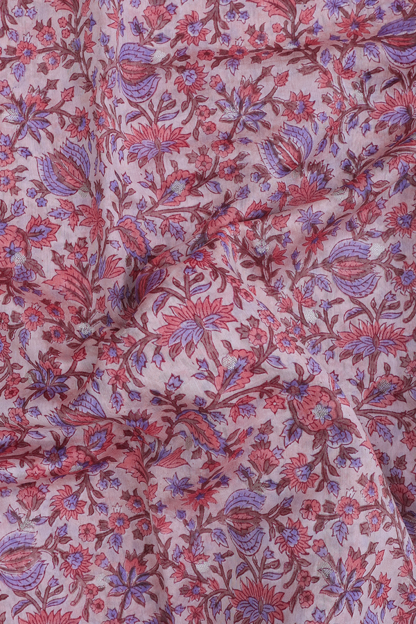 Chanderi Cotton Saree In Blush Pink With Floral Design