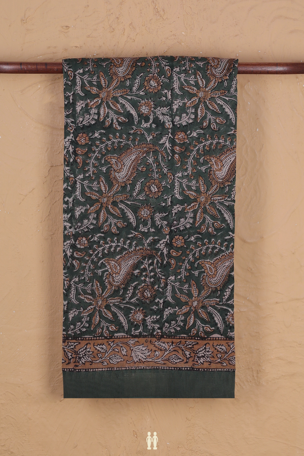 Chanderi Cotton Saree In Dark Green With Paisley Design