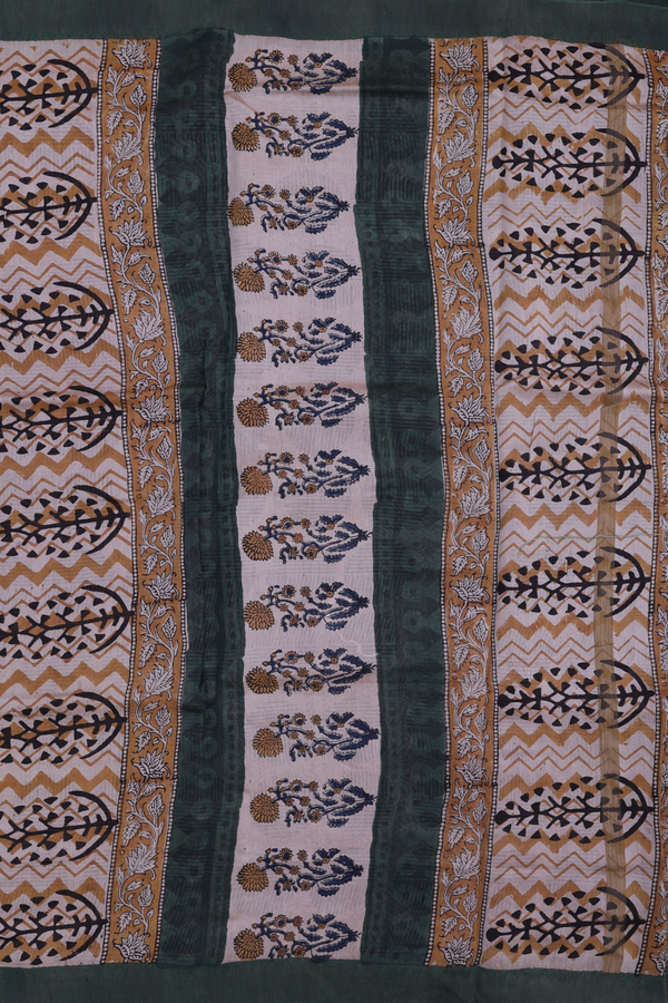 Chanderi Cotton Saree In Dark Green With Paisley Design