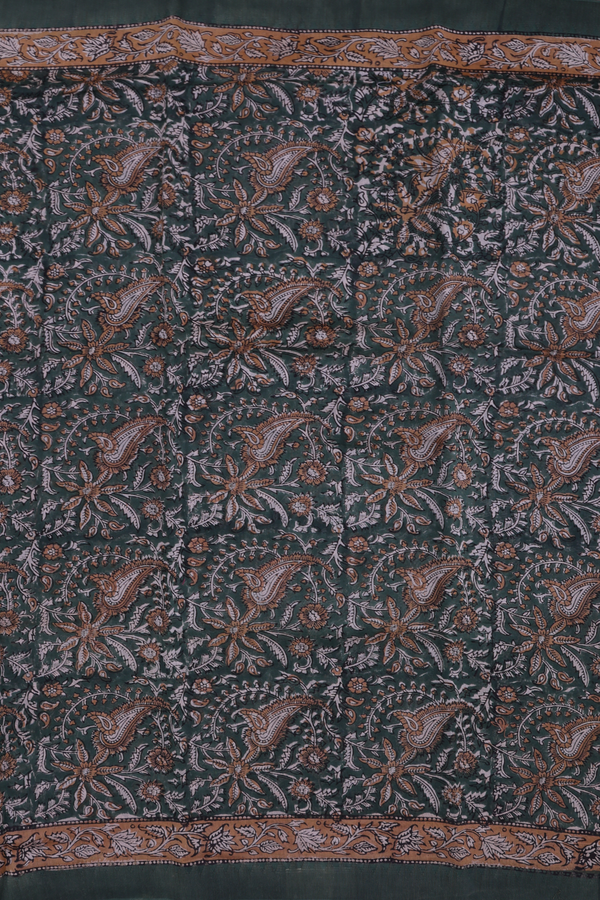 Chanderi Cotton Saree In Dark Green With Paisley Design