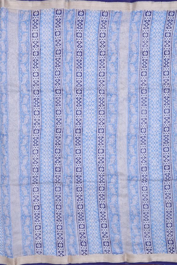 Chanderi Cotton Saree In Blue With Floral Design