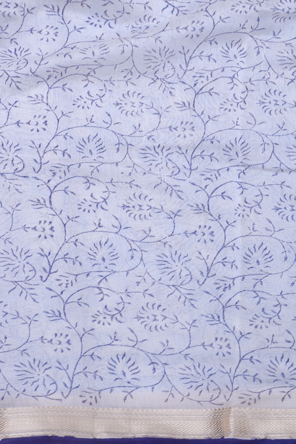 Chanderi Cotton Saree In Blue With Floral Design