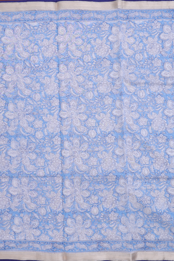Chanderi Cotton Saree In Blue With Floral Design
