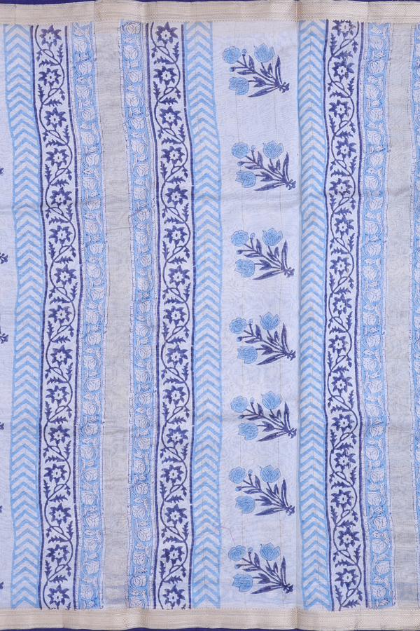 Chanderi Cotton Saree In Blue With Floral Design