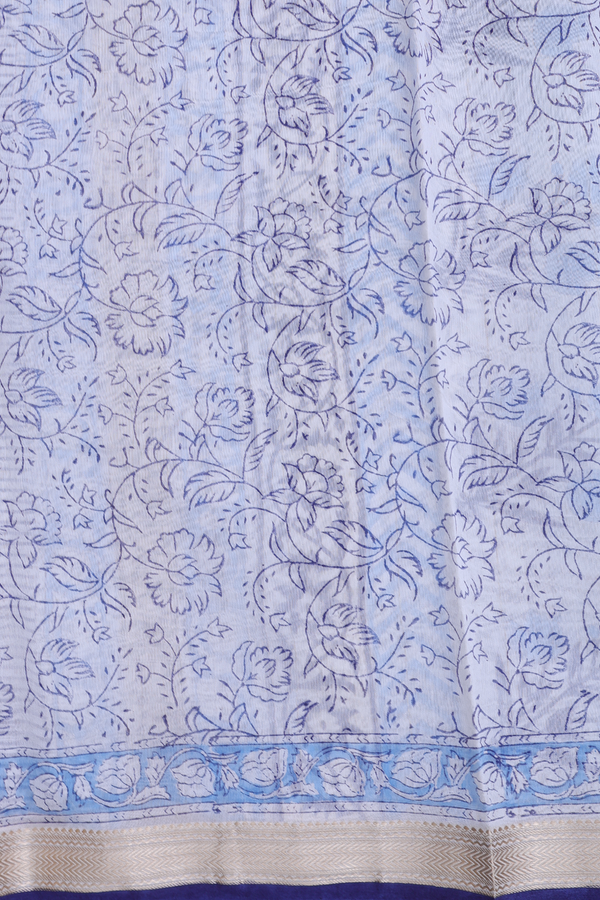 Chanderi Cotton Saree In Blue With Floral Design