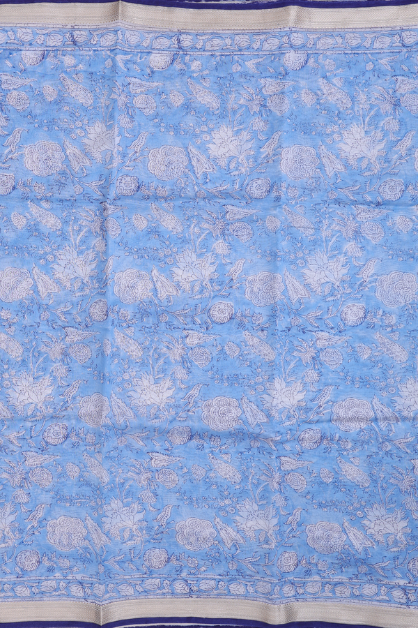 Chanderi Cotton Saree In Blue With Floral Design