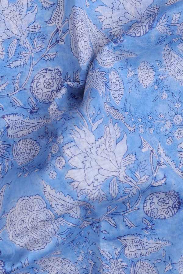 Chanderi Cotton Saree In Blue With Floral Design