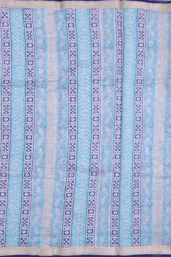 Chanderi Cotton Saree In Light Blue With Floral Design