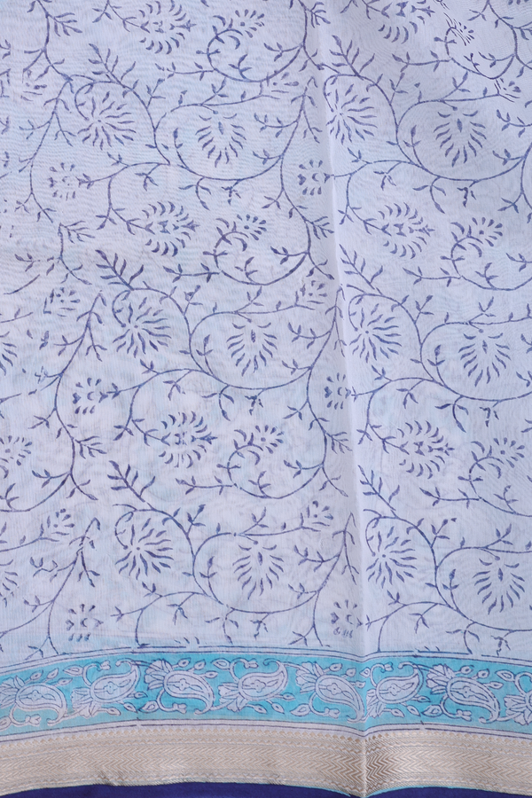 Chanderi Cotton Saree In Light Blue With Floral Design