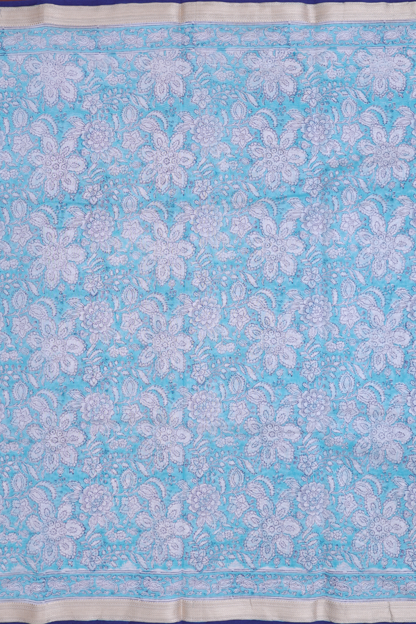 Chanderi Cotton Saree In Light Blue With Floral Design