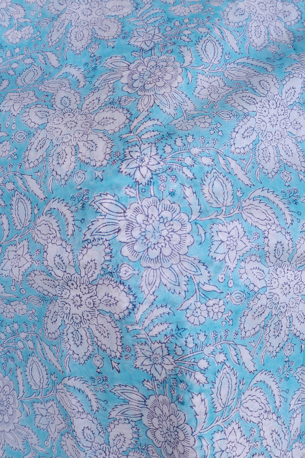 Chanderi Cotton Saree In Light Blue With Floral Design