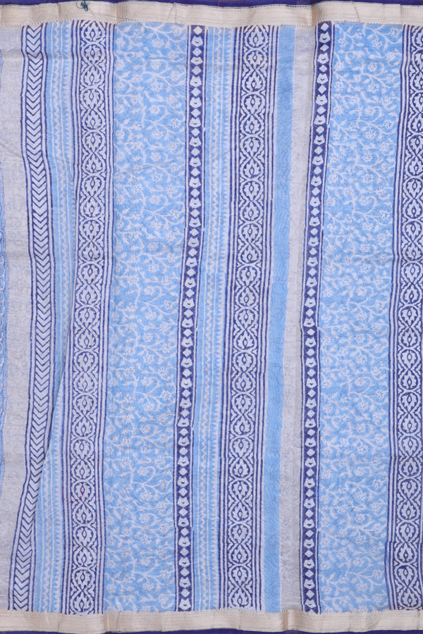 Chanderi Cotton Saree In Blue With Floral Motifs