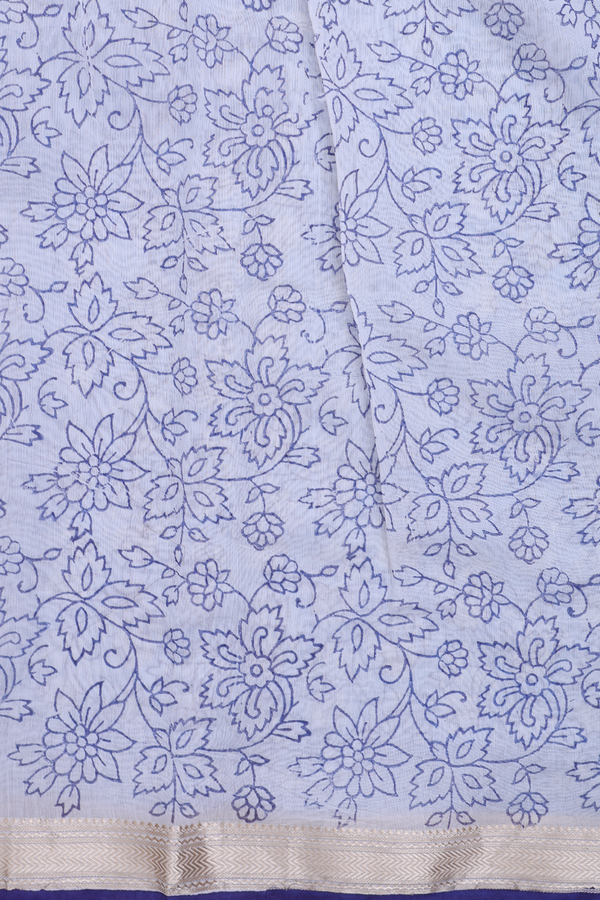 Chanderi Cotton Saree In Blue With Floral Motifs