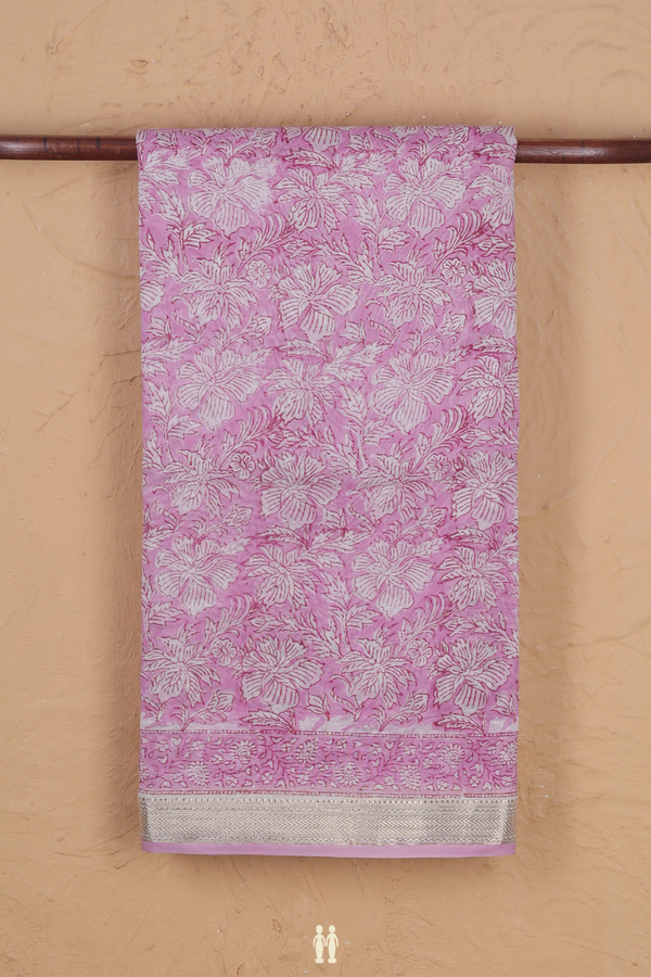 Chanderi Cotton Saree In Pink With Floral Design